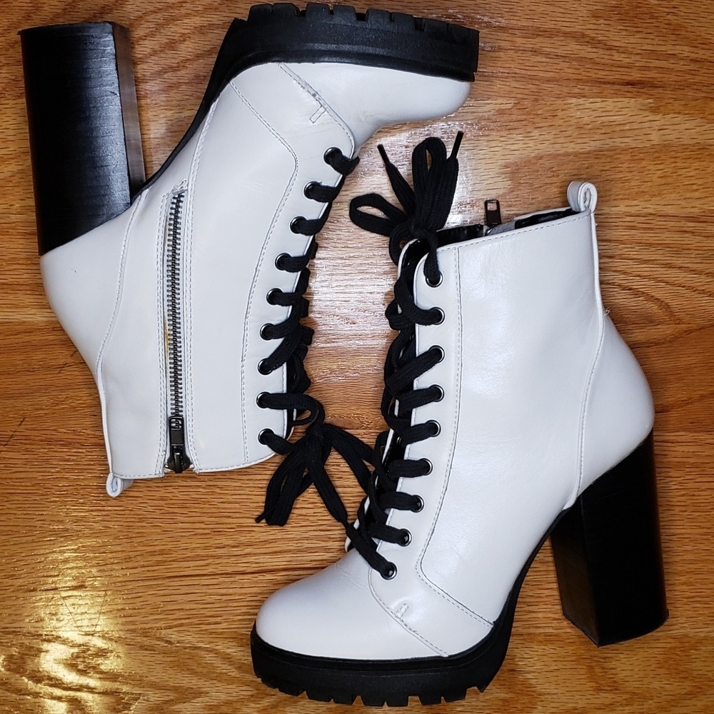 Steve Madden white leather booties